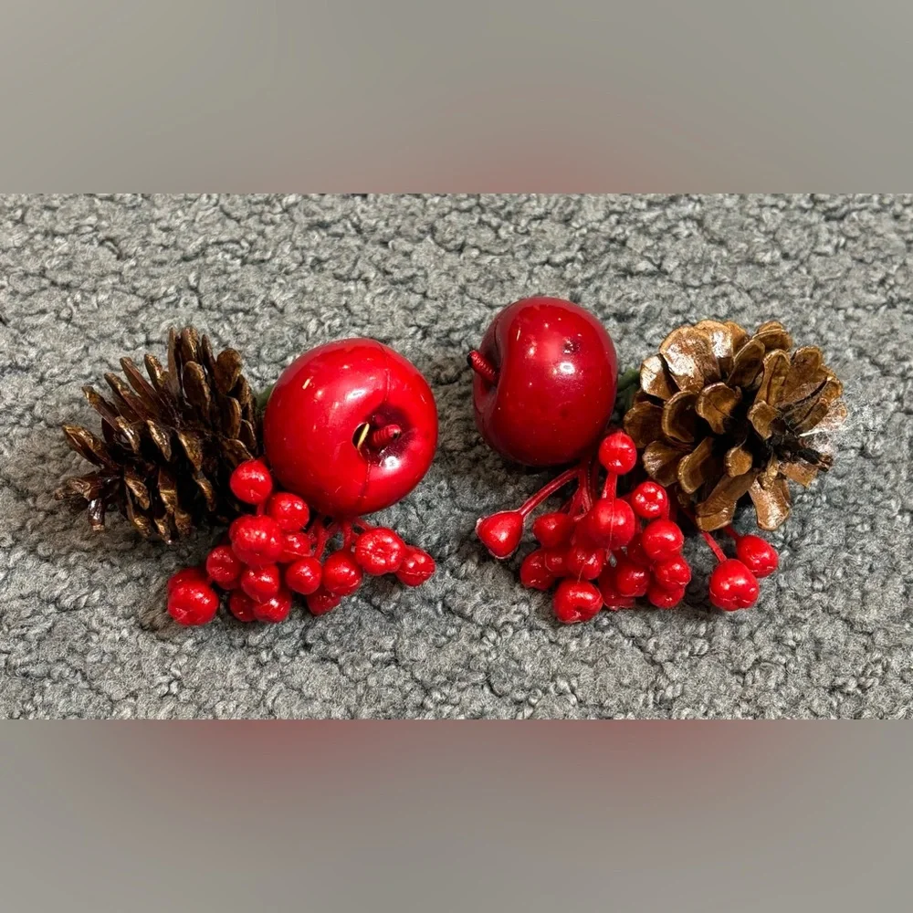 Vintage Faux Floral Decor Pinecone Apple Berries Clusters of 2 3”